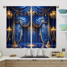 Set de 2 cortinas de estilo artístico real y elegante de color azul real, con instalación de barra de bolsillo, impresión digital semi-transparente, material de poliéster, adecuado para sala de estar, dormitorio, estudio, comedor, decoración del hogar - azul real - Ver 7