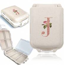 Feuchtigkeitsgeschützter Reise-Pillenorganizer mit 8 Fächern, Pillendose für Tasche/Handtasche, täglicher Pillenhalter, rosé-goldene personalisierte Buchstaben, tragbare unabhängige kleine Fach-Pillenbox, Aufbewahrungsbehälter für Medizin und Vitamine - Beige - Übersicht 12