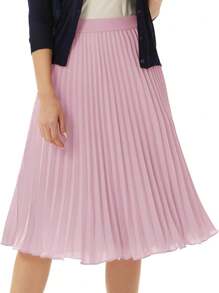 SANOPY Women's Skirts,Skirts For Women,Elegant Pleated Midi Skirt, Solid Color Elastic Wiast A-Line Skirt - 粉色 - 查看 6