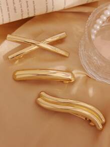 3 nuevos clips de resorte de aleación de alta gama, clips de cabello asimétricos de estilo punk personalizados, clips sin costuras de estilo fresco para mujer - Dorado - Ver 2