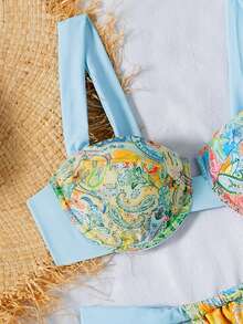 Random Paisley Print Padded Strap Bikini Top & High-Cut Brief, Women Bikini Set - Multicolor - View 5