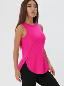 1pc Women's Casual Loose Sleeveless Side Slit Solid Color Pullover Sports Top For Outdoor Exercise, Spring/Summer