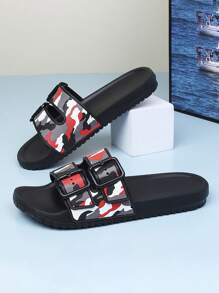 Men's Camouflage Slide Sandals, Student Slippers - Red - View 2