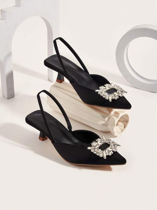 Herbst/Winter 2024 Neue Damen Komfortable Kristall Schnalle Spitze Zehen High Heel Schuhe (Asymmetrischer Stoff-Schnitt am Oberteil) Valentinstag, Elegant, Kitten Absätze, Party