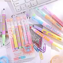 6pcs/Set Double-Ended Fluorescent Highlighter Pens, 12 Colors, Overlapping Neon Highlighters For Note Taking, Drawing, Graffiti, Vibrant Stationery, Back To School Essential, Gift