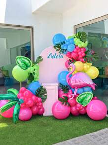 1pc/132pcs Tropical Theme Balloon Arch Kit, Including 3D Flamingo Balloons, Palm Leaf Balloons, Monstera Leaves Decor, Colorful Floral Garland Set, Suitable For Hawaii Party, Summer Beach Theme Birthday, Wedding Decoration - Multicolor - View 5