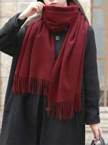 1st Vrouwen Lente Herfst Fringe Kasjmier Sjaal, Effen Kleur Sjaal Wrap Dubbel Gebruik Dik, Warm & Veelzijdig Voor Airconditioning Kamer