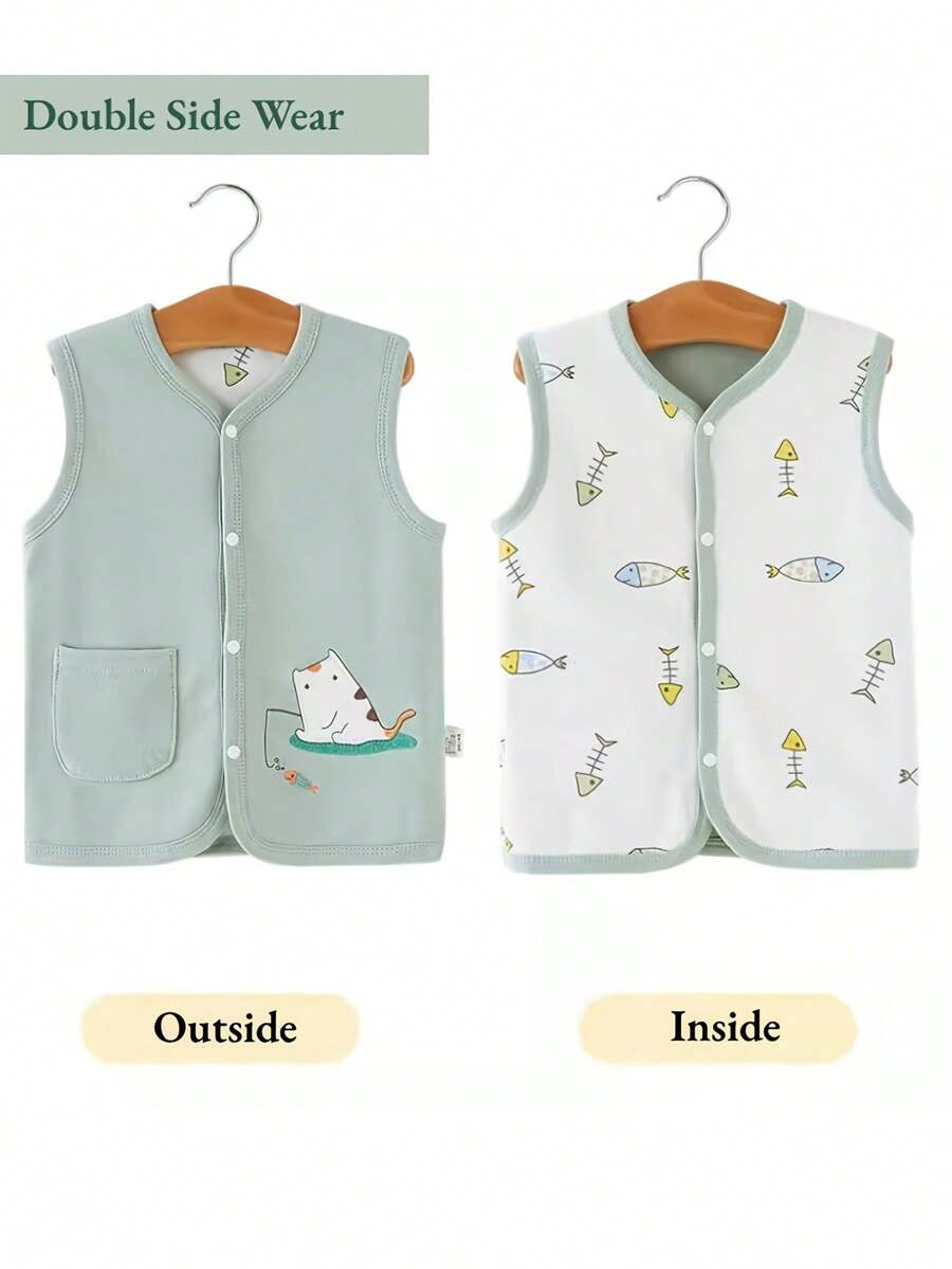Frühling Sommer Baby Baumwoll-Weste mit Doppelseite zum Tragen, mit Tasche, süße Stickerei Weste/Jacke