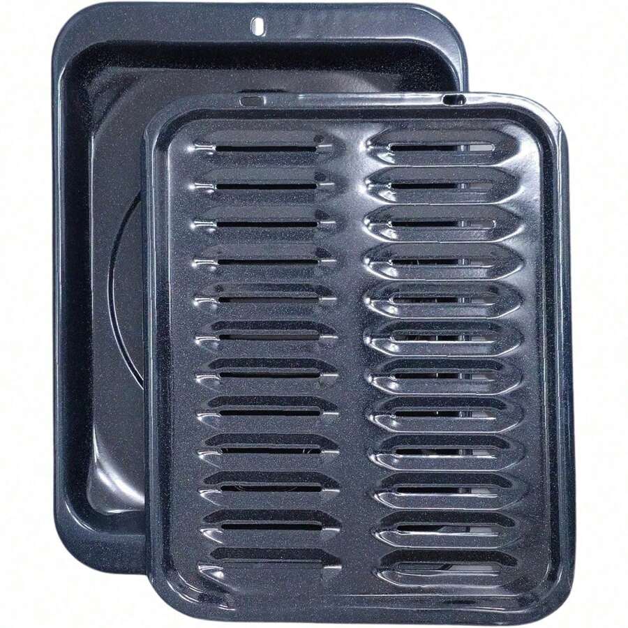 Nonstick Porcelain Coated Broiler Pan For Oven - 16.75 X 12.6 WB48X10056 Replacement With Rack For High-Temp Cooking - Multicolor - View 1