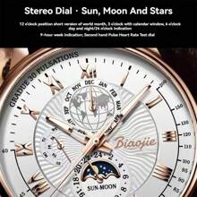 1 件男士 PU 皮革表带经典三眼大表盘高端商务石英表，适合日常和商务佩戴 - 棕色 - 查看 3