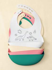PopLittleOne 2PCS Silicone Baby Bibs Cartoon Pattern Bibs Solid Color Baby Tableware Waterproof Baby Stuff Adjustable Baby Tableware Baby Shower Gift