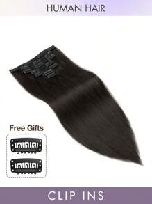 7pcs Clip-In Hair Extensions, Real Human Hair, 1B Natural Black, 14-22 Inches Straight, Remy Human Hair Clip-In Extensions, Seamless Clip-In Hair Pieces - S1 - View 2