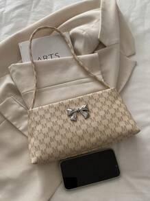 Fashion Women Bow Decor Shoulder Bag, Underarm Bag Square Bag