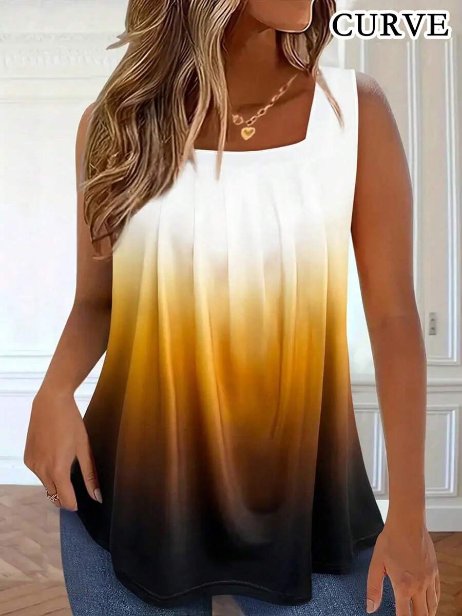 Plus Summer Women's Gradient Square Neck Vest