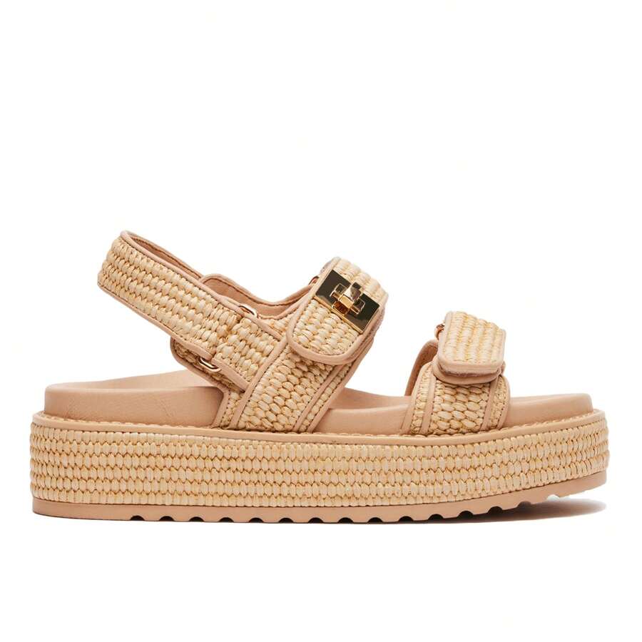 Raffia Platform Sandals For Women Casual Comfortable Adjustable Buckle Strap Summer Shoes Open Toe Woven Slingback Beach Flat Sandals,Zapatos De Mujer