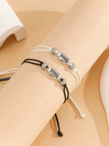 ATLVXJL 2 件/套情侣手链棒球表达爱意知道你爱你图案黑白首饰套装串珠手链夜光适合女性情人节礼物或爱人节日情侣礼物、妈妈、母亲、母亲节、礼物