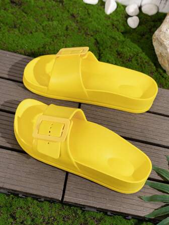 Chanclas de estilo europeo y americano con hebilla, suela gruesa de EVA, cómodas y casuales para uso en exteriores, con doble hebilla, ligeras y antideslizantes para mujer.