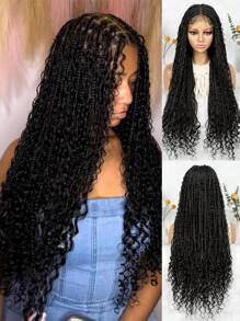 A ANYTIME 波西米亚风蕾丝编织假发，长波浪钩针编织辫子假发，带婴儿头发，手工无结编织辫子波浪头带接发 - 黑色 - 查看 3