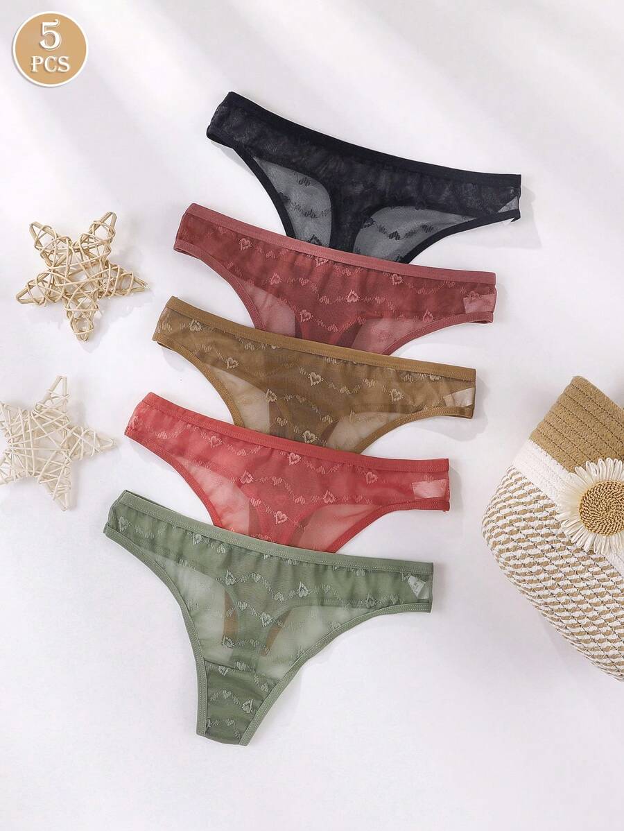 5 条装 女士夏季无缝蕾丝丁字裤性感低腰内裤舒适透气内衣内裤