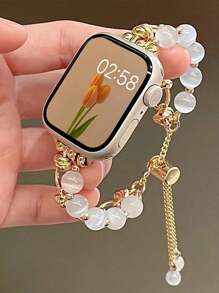 1pc Women's Silver Cat's Eye Stone Watchband Compatible With 38/40/41/42/44/45/49mm Smart Watch (Watch Not Included)