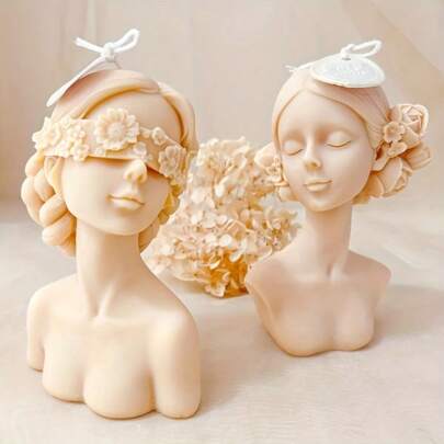1 pieza Molde de silicona 3D para vela con forma de chica de ojos cerrados y chica con antifaz, para manualidades de joyería, estatuas de yeso, velas aromáticas, moldeo de resina, decoración del hogar