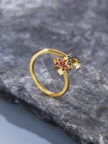 1 pièce Bague pour couple avec design de lune en croissant et d'étoile avec zirconias incrustés, ajustable. Cadeau de luxe minimaliste pour un port quotidien