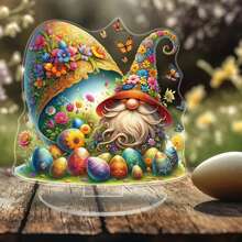Easter Desk Decorations Cute Gnome Easter Egg Table Sign Flat Acrylic Ornaments For Home Office Party - Colorful - View 2