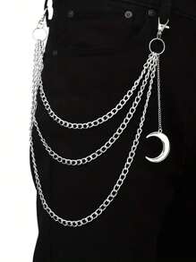 月亮吊坠牛仔裤链 男孩朋克链 原宿哥特珠宝 哥特摇滚 情绪配饰 - 銀色 - 查看 2