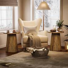 Tribesigns Farmhouse Round End Table, Wooden Couch Side Table With Octagonal Base, Rustic Brown Nightstand Pedestal Accent Furniture For Living Room, Bedroom - 棕色 - 查看 6