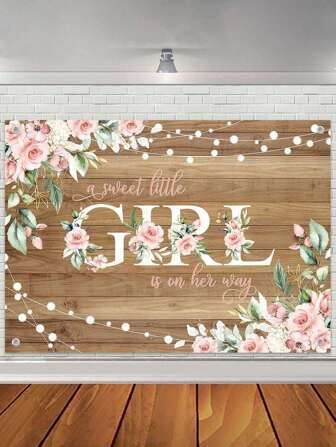 83 英寸 * 59 英寸 - 质朴木质婴儿洗礼背景 甜美小女孩正在路上 婴儿洗礼派对装饰 粉色花卉女孩横幅 摄影棚道具