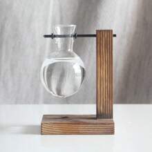 1pc Terrarium Bulb Vase Tabletop Plant Terrarium With Vintage Solid Wood Holder Suitable For Propagating Hydroponic Aquatic Plants For Home Garden Office Decoration Gifts Birthday Graduation
