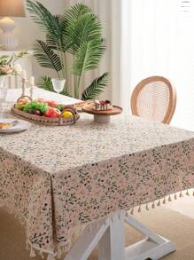 Bubaba 1 块碎花图案长方形桌布，波西米亚乡村风格流苏亚麻布，适合酒店、餐厅、卧室、客厅、派对、四季家居装饰 - 彩色 - 查看 10