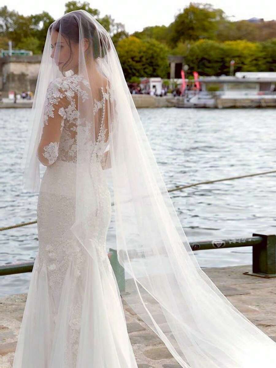 1 tấm mạng che mặt cô dâu dài bằng vải tuyn màu nude hai lớp, thích hợp cho đám cưới, đạo cụ chụp ảnh, văn phòng đăng ký kết hôn, lễ cưới tại nhà thờ, kèm lược chải tóc trang phục mùa thu dành cho phụ nữ