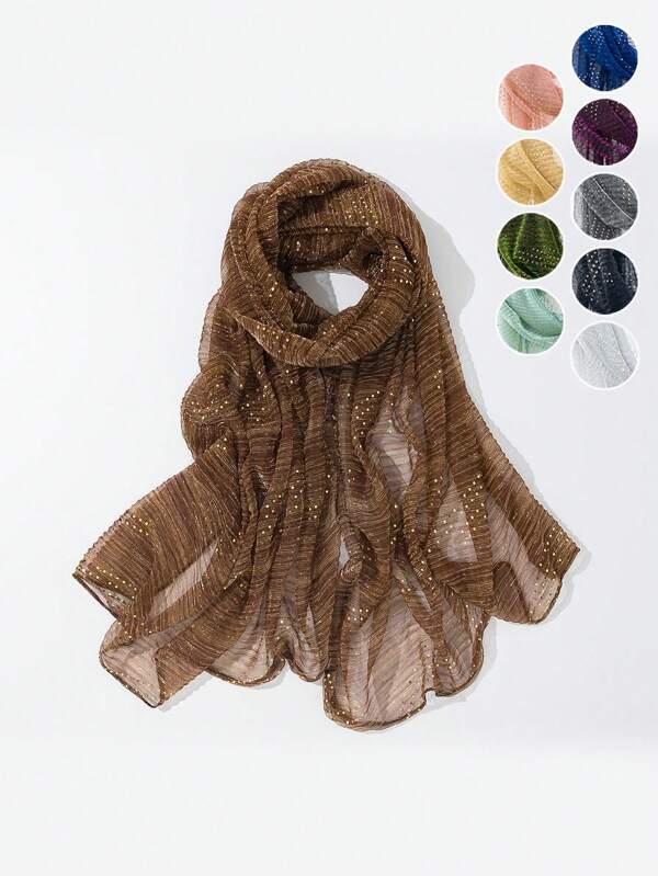 1pc Women Shiny Silver & Gold Sheer Scarf, Versatile Fashion Accessory