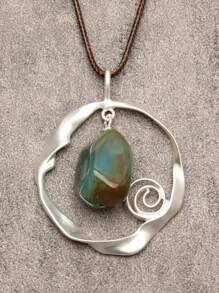 1pc Elegant Multi-Layer Round Gold Tone Necklace, Bohemian Style For Party, Vacation And Gift Jewelry, Long Black Necklace, Gift For Mother, Lover - Wax Rope - View 2