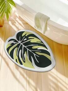 1 pieza Alfombra decorativa con textura de neumático de material de terciopelo, con forma de hoja de planta nórdica verde en estilo asimétrico, alfombra de estilo minimalista para mesita de noche, armario, mesa de café, ventana flotante, decoración del hogar, decoración primaveral popular