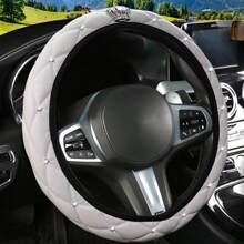 1pc Bling Rhinestone PU Leather Soft & Comfortable Car Steering Wheel Cover, No Inner Lining