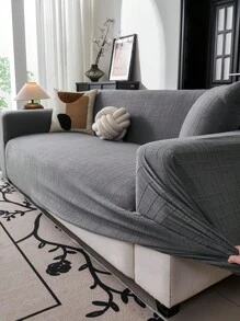 1pc Stretchable Sofa Cover, Slip Resistant Full Coverage Sofa Seat Cushion Cover, Machine Washable Dust Proof, Color Fast, Pet Friendly, For Bedroom, Office, Living Room, All Season - Grey - View 7