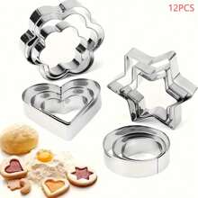 3pcs/12pcs Stainless Steel Cookie Cutter Mold Set - Christmas, Halloween, Thanksgiving Theme - Heart, Circle, Star, Flower Shapes For Baking And Cookie Making