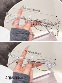 1pc European Style Small Oval Rhinestone Decor Women Clear Lens Non-Prescription Fashion Glasses