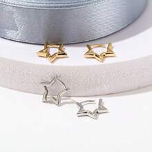 1 Pair Golden Plated Star Earrings For Couples Five-Pointed Star Ear Hoop - Yellow Gold - View 4