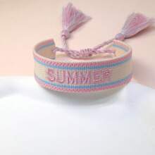 1 件复古手工刺绣字母“SUMMER”手工编织波西米亚风格手链，适合家人、朋友、学生、旅行、派对佩戴 - 彩色 - 查看 7
