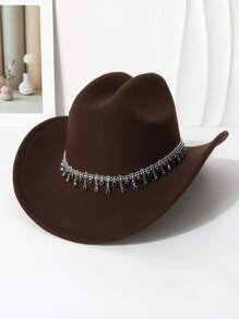 1pc Ladies' Solid Color Reflective & Colorful Rhinestone Decor Tassel Wide Brim Hat Suitable For Daily Wear, Music Festival, Dance Party, And Western Cowboy Theme Party Cowboy Hat Cowgirl Hat Halloween - Yiziding - View 16