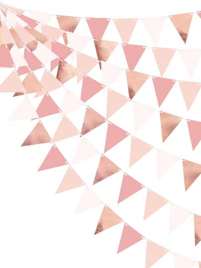 3米/9.84英尺玫瑰金派对装饰彩色三角旗纸质彩旗串，适用于婚礼、生日、周年纪念、新娘送礼会、家居及户外花园装饰