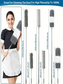 4pcs/8pcs, Microfiber Dusters With Extension Pole, Retractable Dust Removal Brush, Bendable Head Microfiber Dusting Brush, Reusable Washable Ceiling Fan Duster For High Ceilings, Furniture, Car, Cleaning Supplies, Cleaning Tool, Christmas Gift