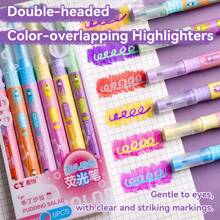 6pcs/Set Double-Ended Fluorescent Highlighter Pens, 12 Colors, Overlapping Neon Highlighters For Note Taking, Drawing, Graffiti, Vibrant Stationery, Back To School Essential, Gift