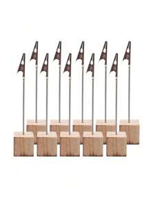 10pcs Message Holder, Seat Card Holder, Wood Color, Creative Crocodile Iron Clip, Pine Square Business Card Holder, Event And Party Supplies,10pcs Wooden Place Card Holders With Alligator Clips - Perfect For Weddings, Parties, And Events - Display Table Numbers And Photos With Ease - Multicolor - View 7