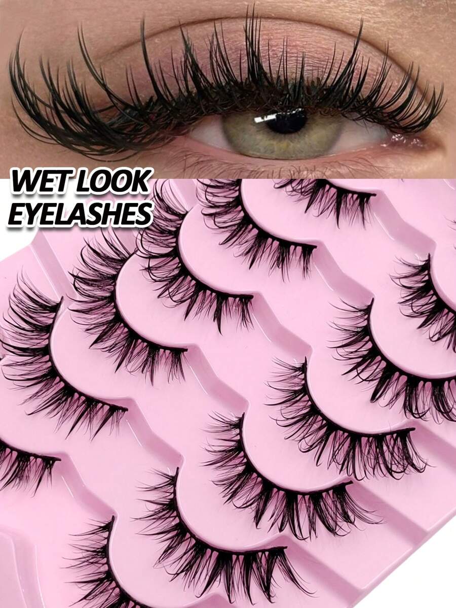 Sibeuna 7 Pairs Cartoon Anime False Eyelashes, Natural Makeup Effect, Moisturizing Lightweight False Lashes, Eyelash Extension, Makeup Tools - 尖尾漫畫款 - 查看 1