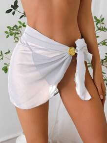 1pc 50*180cm Casual Polyester European & American Solid Color Chiffon Beach Cover-Up, Quick Dry Swimwear Shawl For Sea/Bikini Women