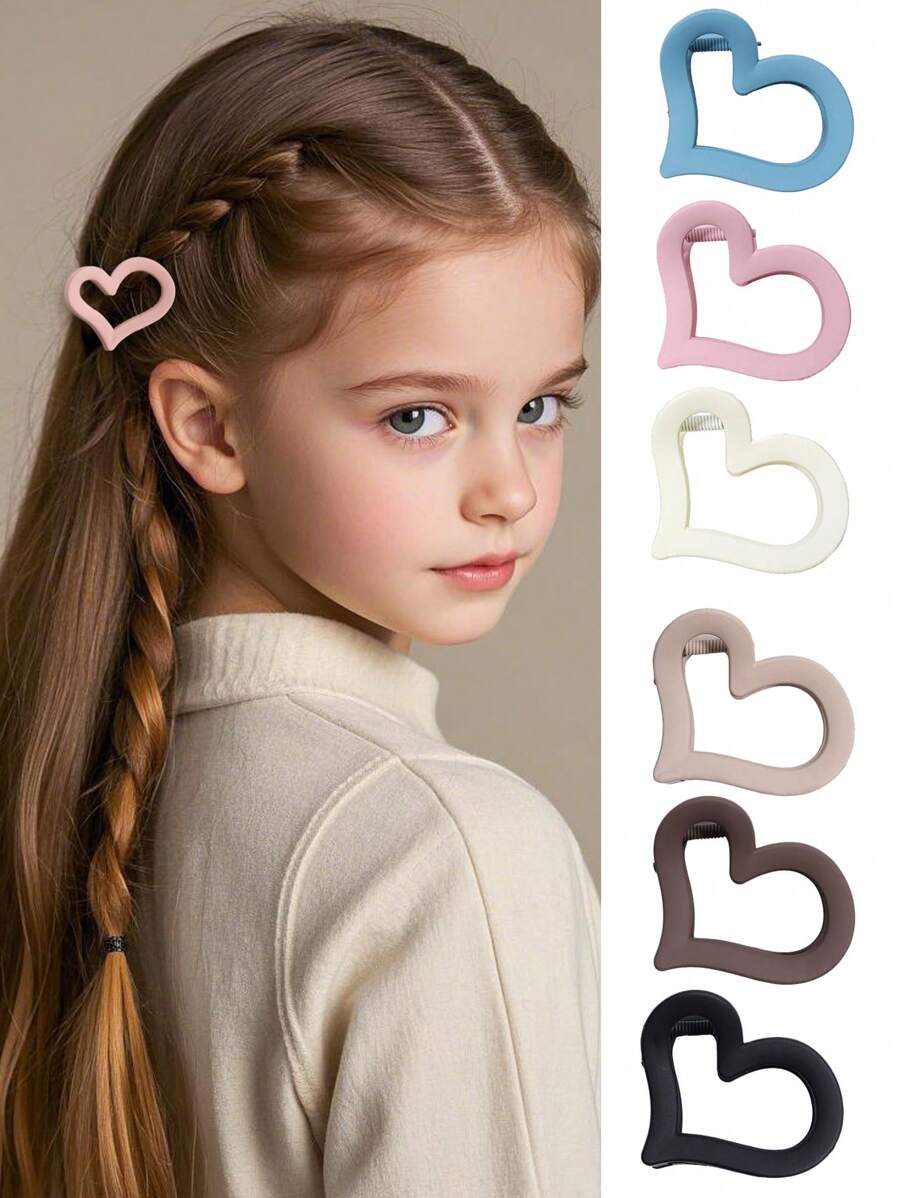4pcs Kids Hair Clips, New Lovely Heart Design Accessories, Pretty Elegant Hair Decor Clips For Girls, Casual Daily Versatile Hair Accessory